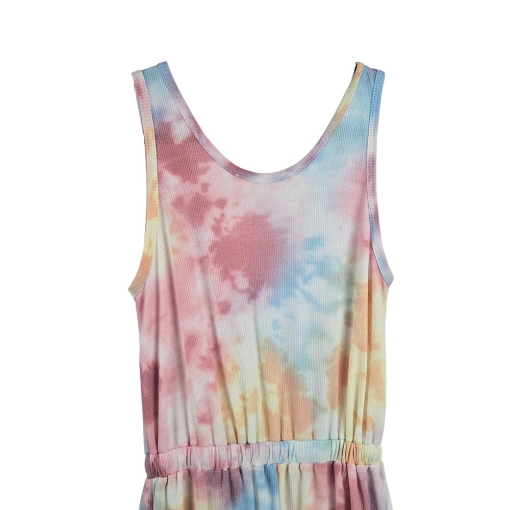Three Bird Nest Tie Dye Waffle Knit Sleeveless Jumpsuit Pastel Medium - Picture 5 of 10
